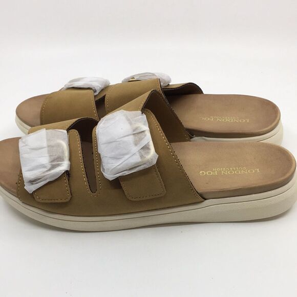 NIB London Fog Women's Cognac Nubuck Lorraine Double Strap Sandals - 10M - Picture 7 of 16